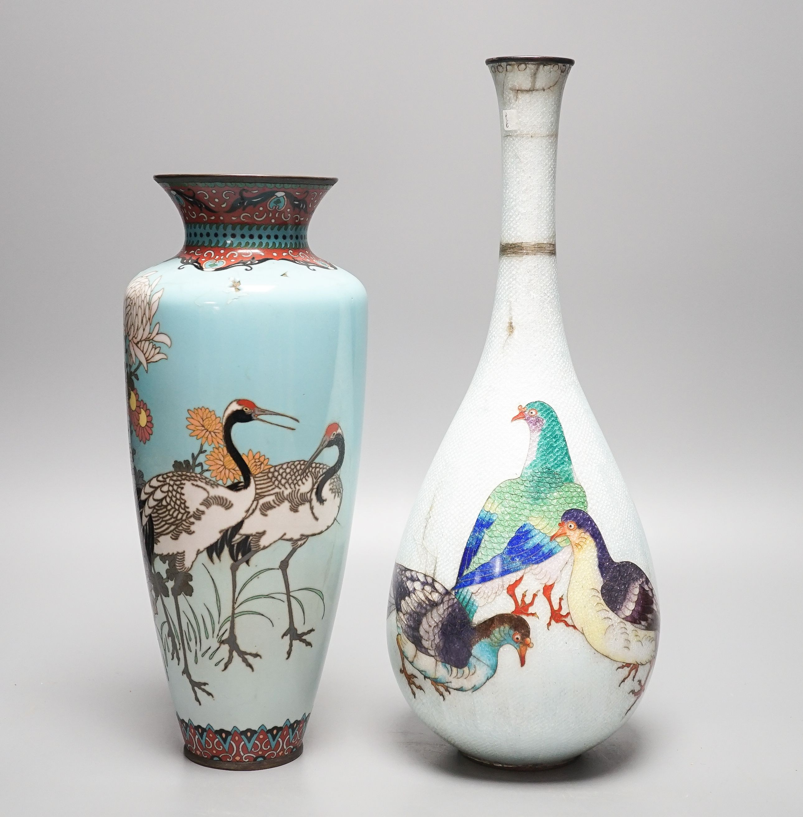 Two Japanese cloisonné enamel vases, tallest 36.5cm, Meiji period